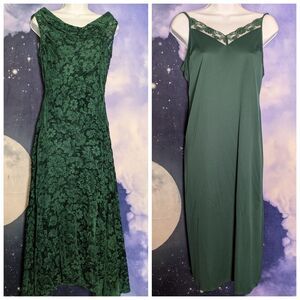 Vintage Emerald Velvet Burnout Maxi Dress with Slip Fairycore Whimsigoth Size 10